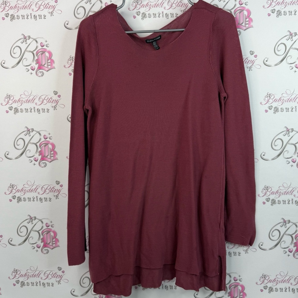 Eileen Fisher Long Sleeve Top wine burgundy knit knitted style Deep Rose